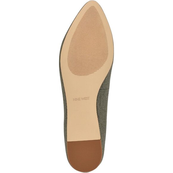 Nine West Women's Dark Olive Leather Closed Pointed Toe Ballet Flats Shoes - Picture 4 of 6